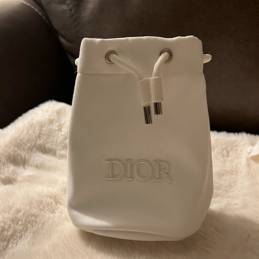 New! Christian Dior Cosmetic Makeup Bag Drawstring  Pouch Clutch ~ Cream White